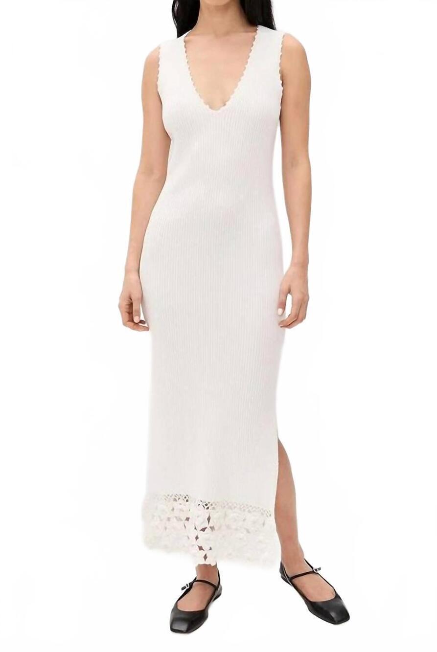 NEW GANNI crochet v- neck midi dress in off white